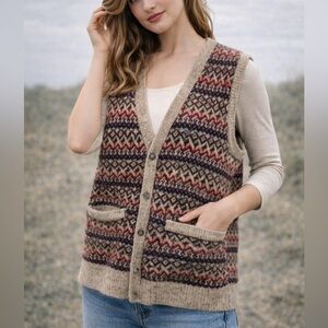 Structure 100% Wool Fair Isle Knit Sweater Vest Vintage Hong Kong XL